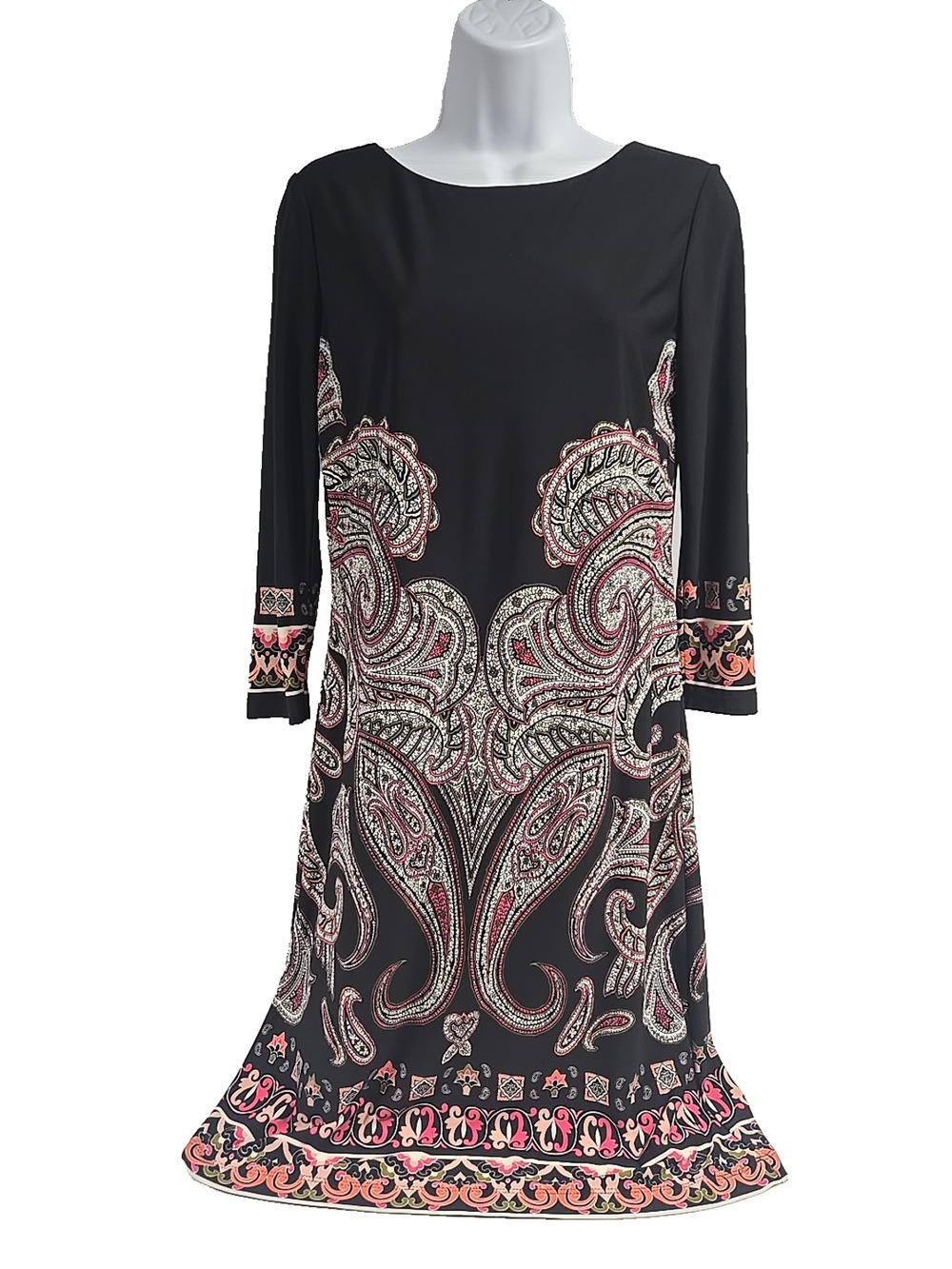 INC International Concepts Dress Womens Black Pink Paisley Stretch Shift Size 4